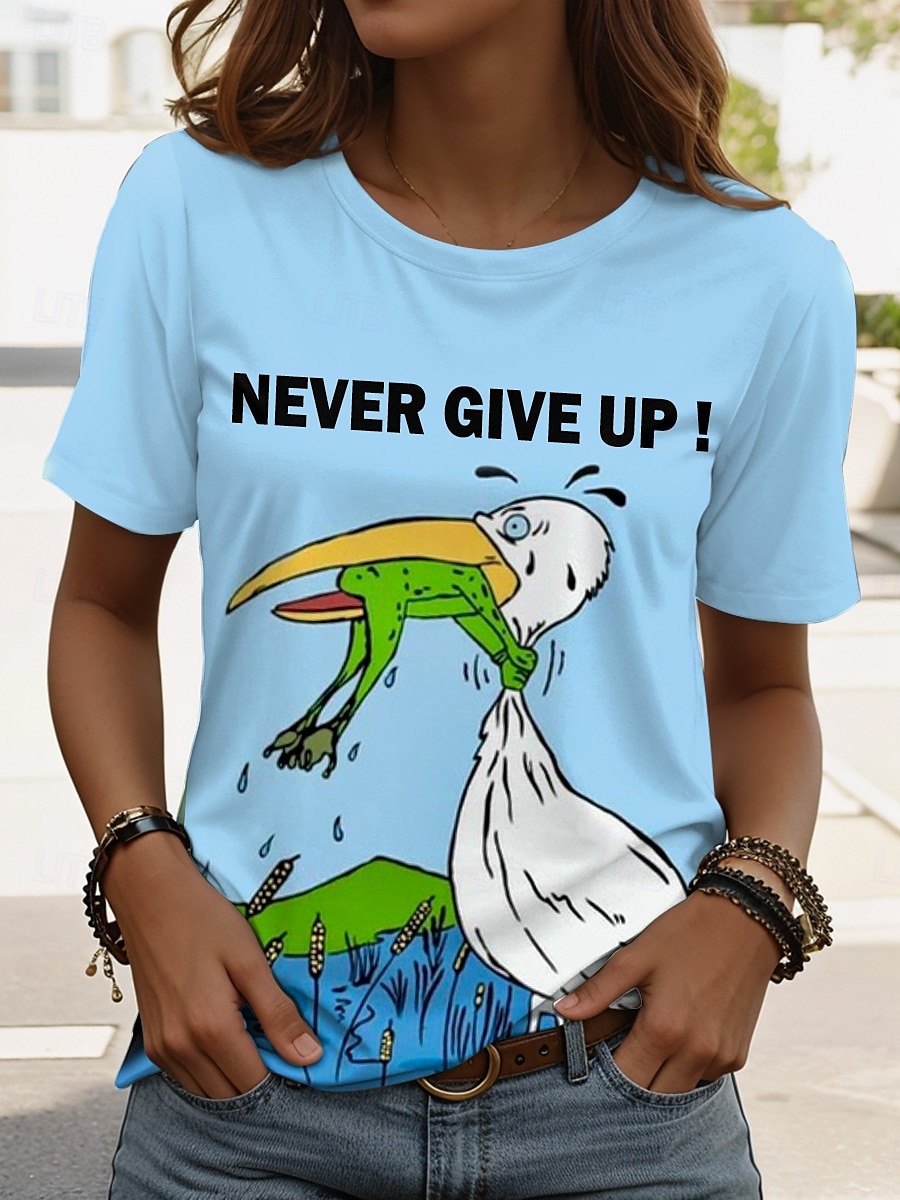 Dame T skjorte Grafisk Dyr Fugl Årgang Stilfull Klassisk Kortermet Crew-hals Rund hals Vanlige topper Daglig Helg Trykt mønster Hvit Blå Grønn Sommer Vår 2025 - $19.99 –P4