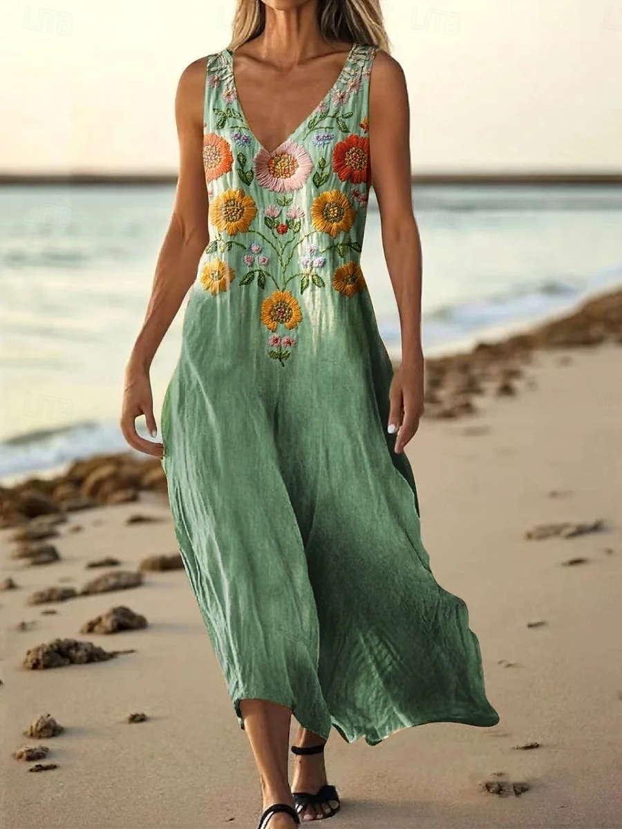 Mujer vestido largo vestido largo Vestido informal Vestido de Tanque Vestido de verano africano Diario Festivos Playa Ajuste regular Floral Sin Mangas Escote en Pico Blanco Morado Verde Trébol 2025 - $21.99 –P5