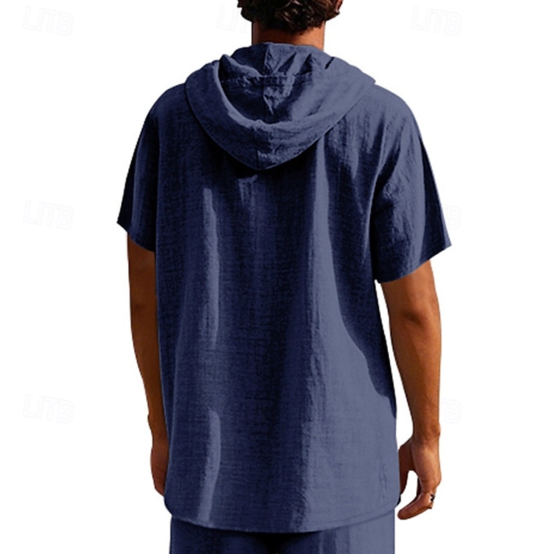 Voor heren T-shirt Henley-shirt T-shirts Shirt met korte mouwen Korte mouw Capuchon Zomer Lente Effen Modieus Ontwerper Basic Knop Vakantie Straat Uitgaan Zwart Wit Geel Top T-shirt voor mannen 2025 - $25.99 –P15