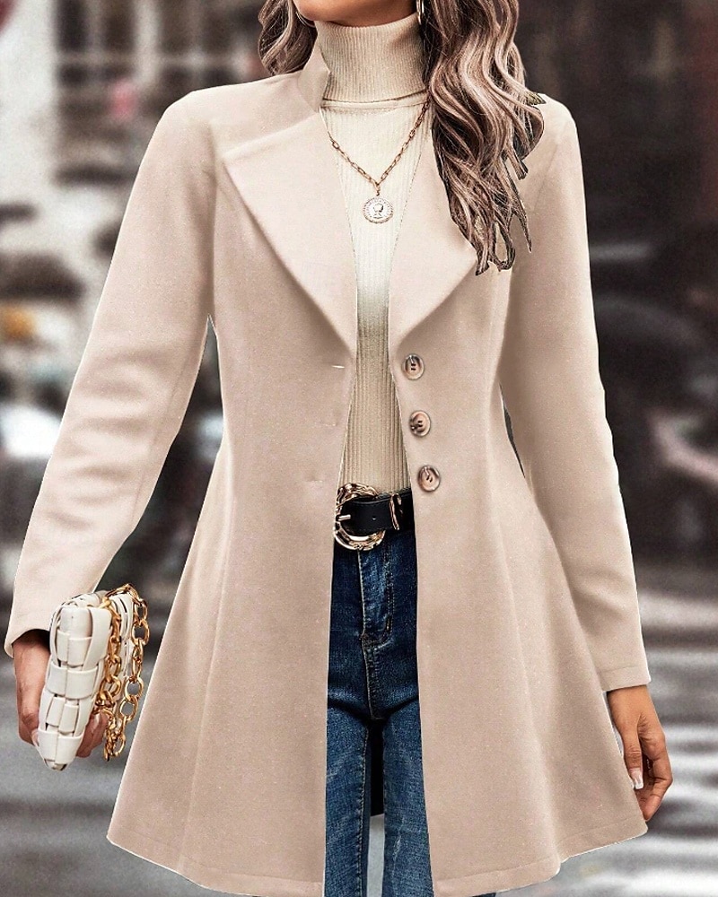 Damen Mantel Warm Bequem Knöpfe Mode Einfach Straße Ferien Einreihig Lang Umlegekragen Normale Passform Langarm Oberbekleidung Schwarz Aprikose Kaffee Herbst Winter 2025 - $27.99 –P6