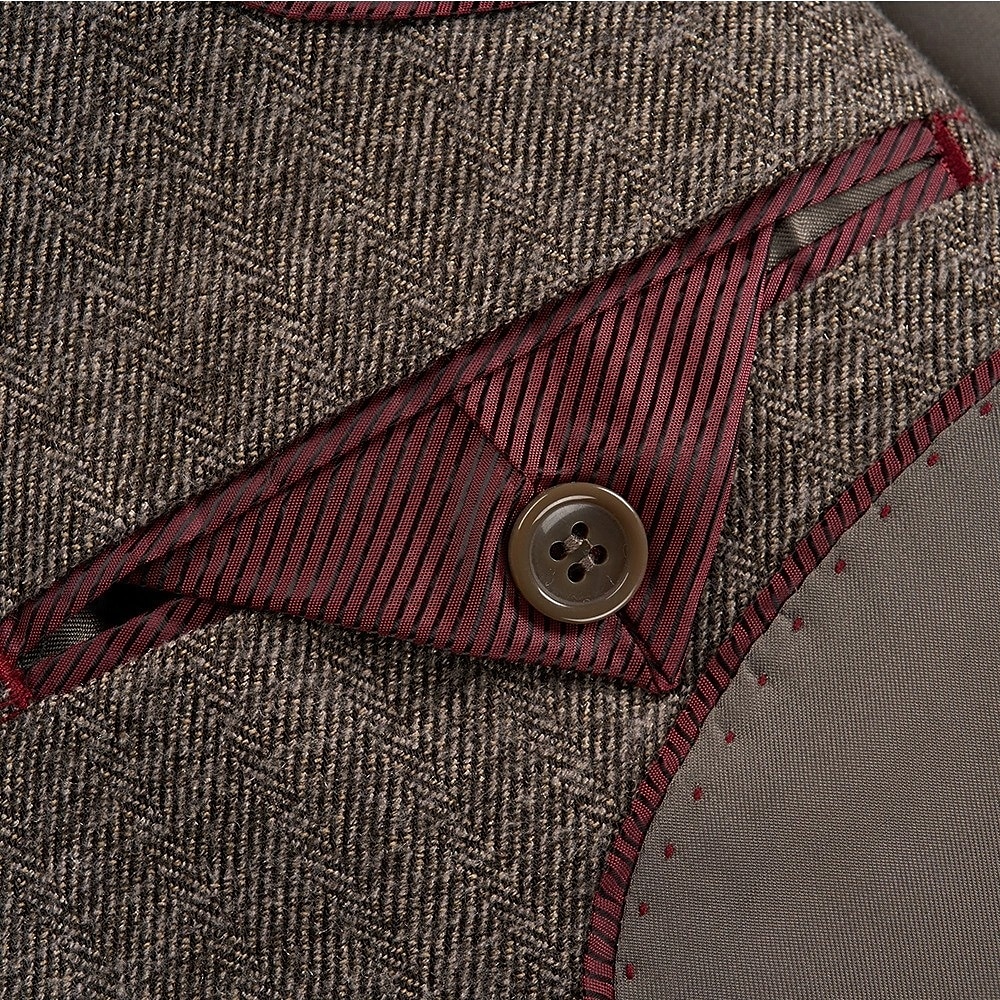 heren wollen tweed pakken bruiloft zakelijk visgraat pakken bruin grijs retro formeel op maat 3-delig enkelrijs tweeknoops 2025 - $159.99 –P9
