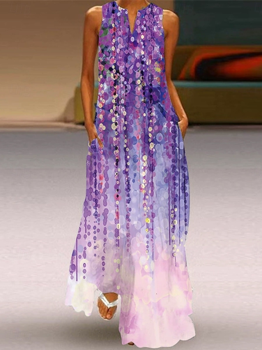 Femmes Robe maxi Robe d'Été Robe trapèze Robe d'été Vacances Occasionnel Boho Fête Coupe Ample A Ombre Fleuri Graphique Sans manches Col en V Encolure en V Aqua bleu Vert cendré Lilas Été Printemps de 2025 ? $36.99 –P2