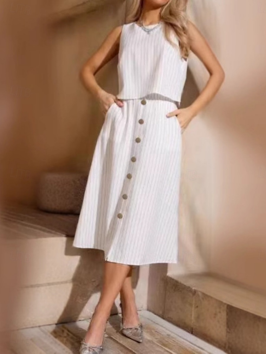 Pentru femei Set de rochii Rochie A line Casual Simplu Buzunar Nasturi Rochie Maxi Fără manșon Stil Nautic În aer liber Zilnic Alb Roz Roșu Vin Vară Primăvară Fit regulat 2025 - $41.99 –P5