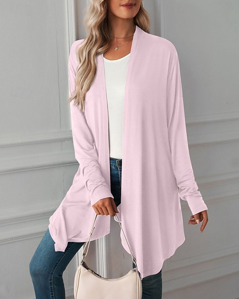 Damen Pullover Strickjacke Urlaub Mode Täglich Einfarbig Gerippt Öffnung vorne Gestrickt Langarm Lange Oberteile Stricken Ferien Ausgehen Wochenende Schwarz Weiß Herbst Winter 2025 - $22.99 –P15