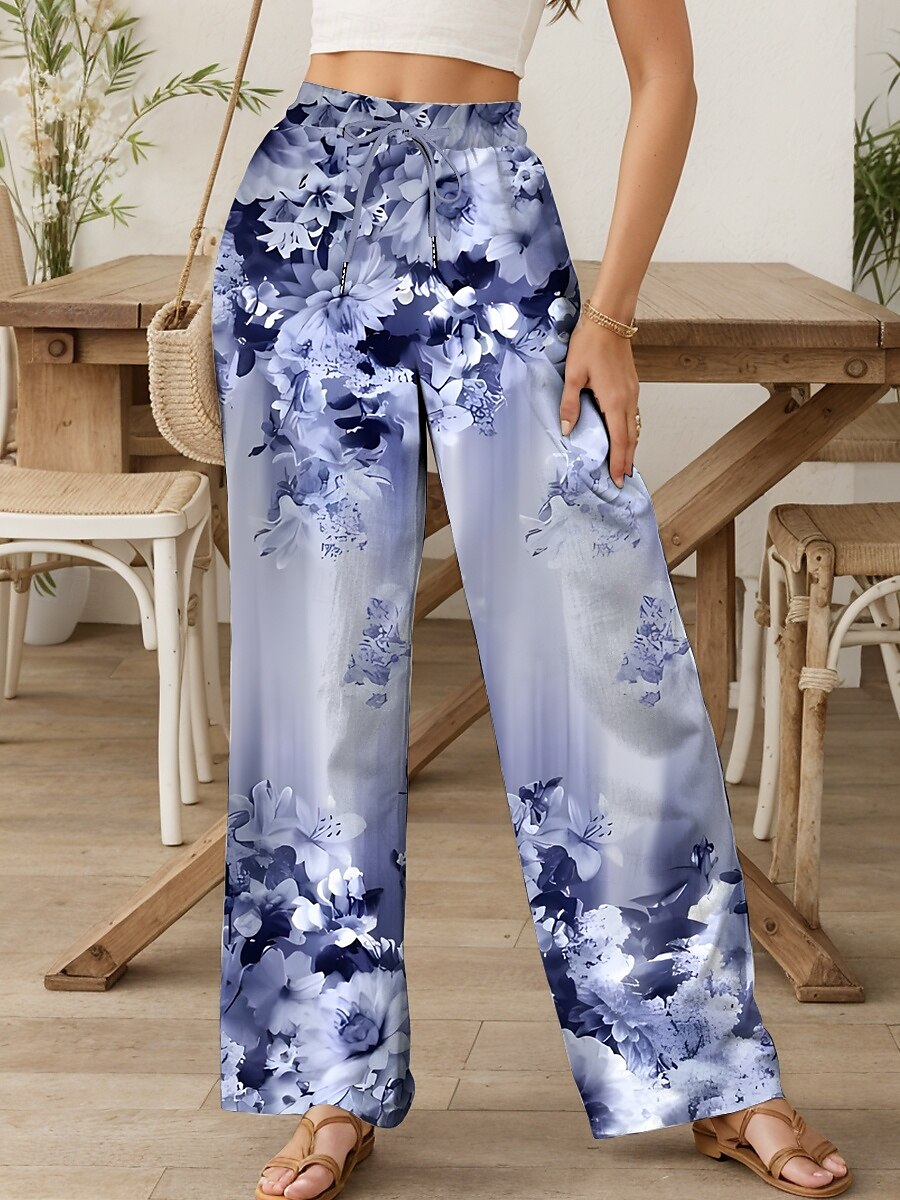 Femmes Culottes Jambe Large Chinos Pantalons Amples Vacances ancien Mode Longueur complète Taille haute Fleuri Graphique Dégradé Ceinture Élastique Impression Respirant Doux Micro-Élastique Formel de 2025 ? $24.99 –P1