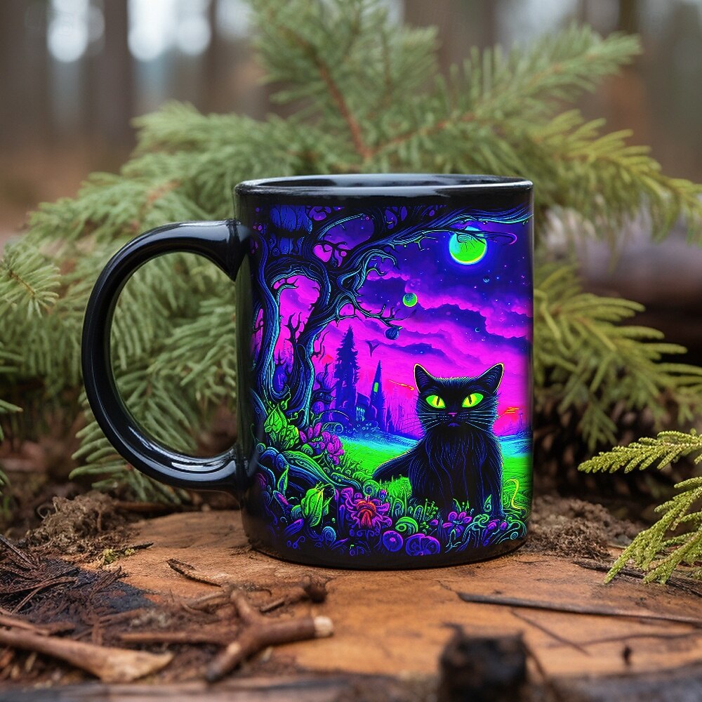 halloweeni ajándék bögre, fekete macskás kerámia kávésbögre 330ml/12oz, aranyos halloweeni pohár macskabarátoknak, ijesztő cica témájú bögre nőknek, barátoknak, ünnepi ajándék 2025 - $12.99 –P8