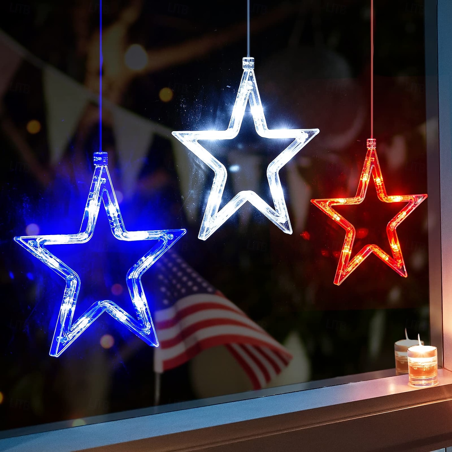 3 Pcs Patriotic Hanging Lights July 4th Independence Day Red, White, Blue Pentagram Suction Cup Window Light AAA Battery Box Party Patriotic Atmosphere Decorative Light American Flag 2025 - $14.99 –P6
