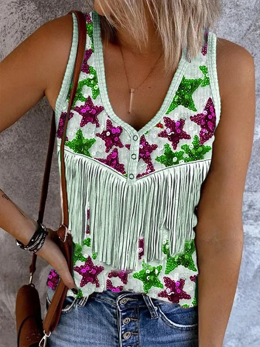 Giorno dell'Indipendenza Maglietta Canotta da Donna Bandiera Elegante Casual Senza Maniche V Collo Crop Tops Da Giorno Stampa Viola Verde Beige Estate Primavera del 2026 a $19.99 –P3