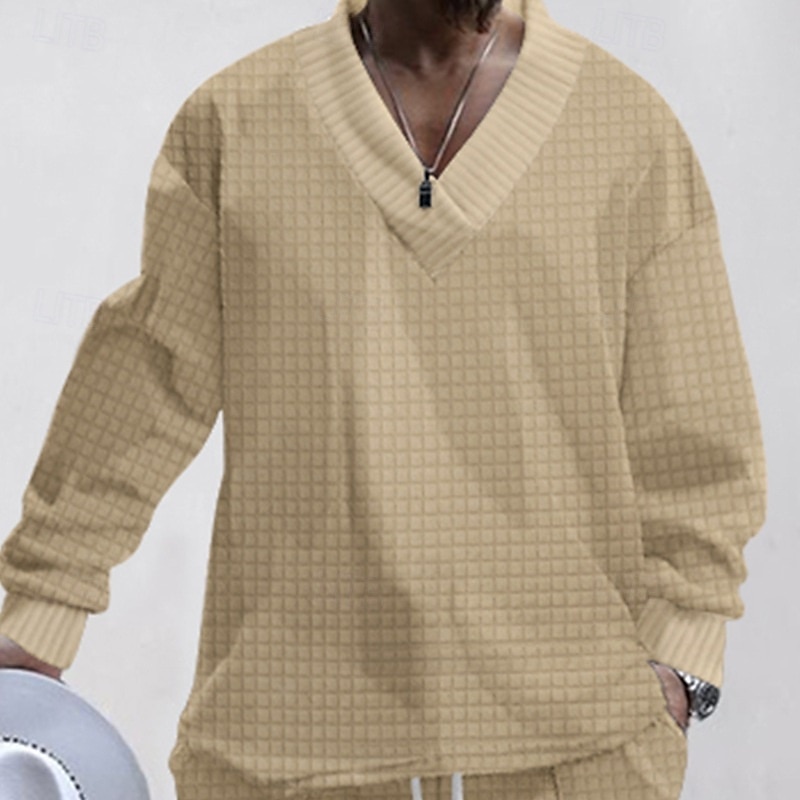 Per uomo Felpa a nido d'ape Nero Bianco Cachi Grigio chiaro Grigio scuro Scollo a V Semplice Oversize Casuale Quotidiano Ferie Streetwear Cool Casual Primavera & Autunno Abbigliamento Felpe con del 2025 a $27.99 –P5