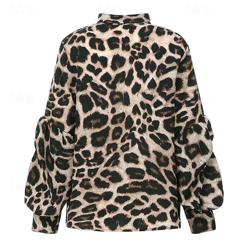Per donna Camicia Leopardo Elegante Casual Manica Lunga Colletto a Camicia Top Regolari Quotidiano Bottoni Stampato Marrone Grigio Primavera Autunno del 2025 a $22.99 –P7
