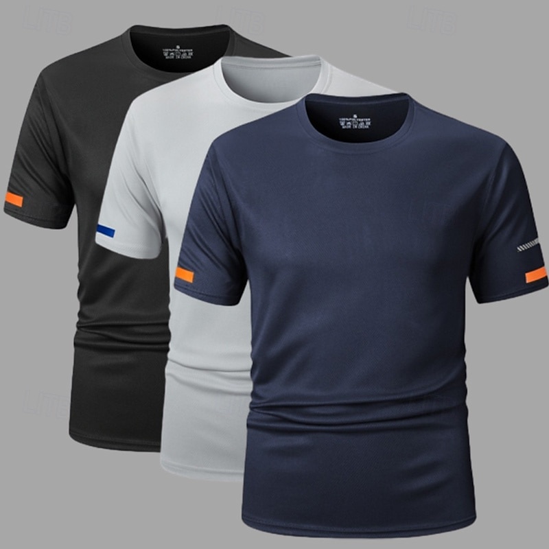 2025年 3枚セット メンズ Tシャツ 半袖 クルーネック 夏 無地 無地 スポーツ &アウトドア、カジュアル、速乾性、ベーシック、無地、カジュアル、フィットネス、カジュアル、デイリーTシャツ  コレクション – $22.99 –P9