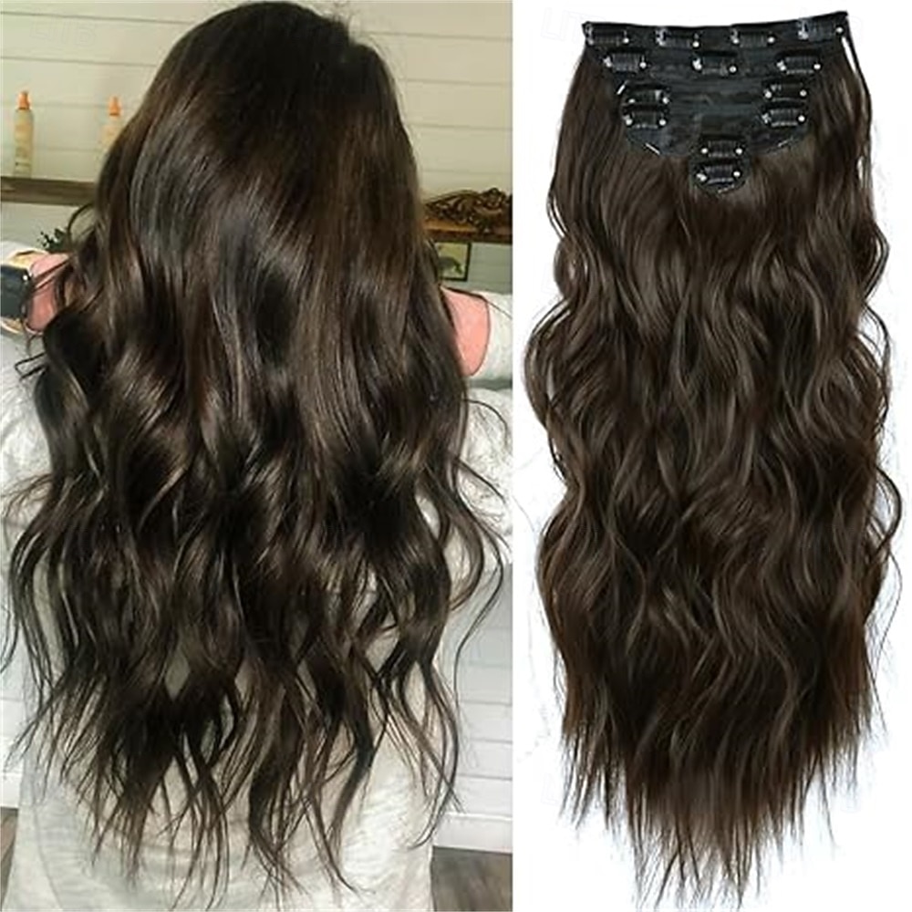 Clip in extensões de cabelo para mulheres 6 peças clip ins longo ondulado cacheado extensão de cabelo sintético de 16 polegadas grossos apliques de 2026 por E£1579.14 –P2
