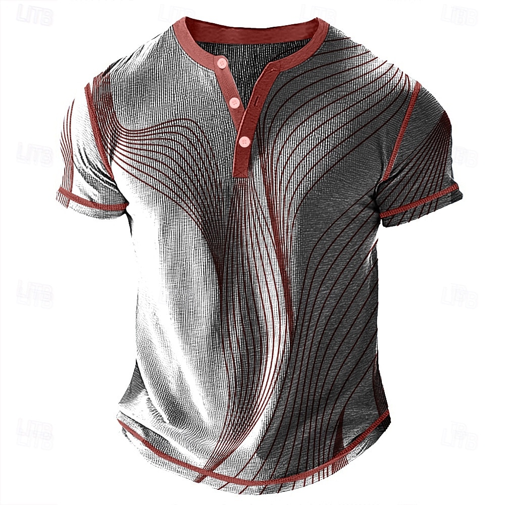 Pánské Geometrický Abstraktní Tričko Henley Waffle Tričko Krátký rukáv Denní Retro Klasické Outdoorové sporty Ležérní Dovolená Léto Jaro léto Fialová Červená Vodní modrá Šedá Henley Tričko Henley 2025 - $22.99 –P2