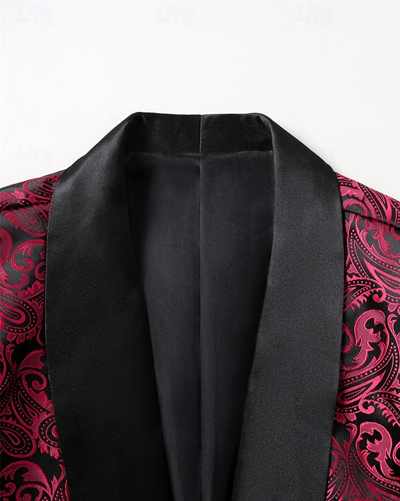 Herr Kavaj Företag Cocktailfest Bröllopsfest Mode Ledigt Vår Höst Polyester Tryck Ficka Knappar Bekväm Enkelknäppt Blazer Rubinrött 2025 - $66.99 –P4