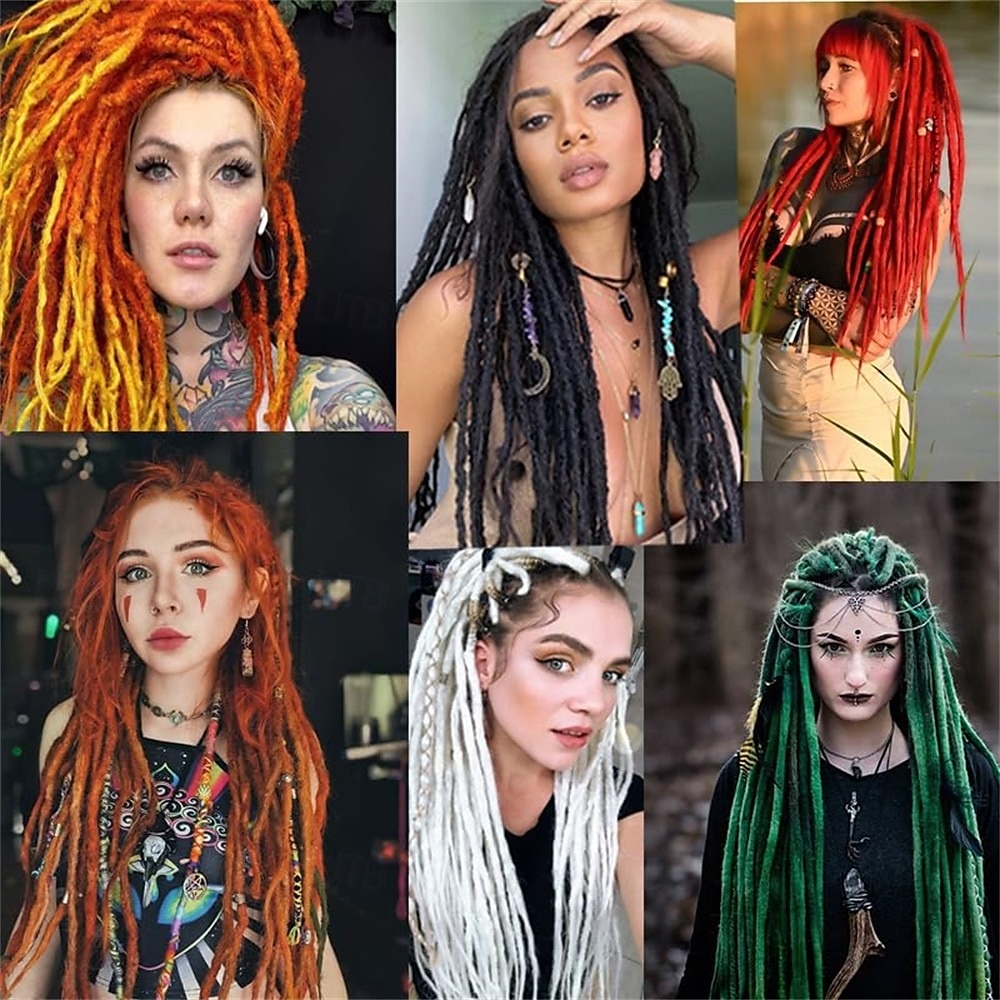 extensões de dreadlock preto de 20 polegadas - 0,24 pol. de largura, extensões de dreadlock de lã com 20 fios, dreadlocks de lã com duas pontas para mulheres &homens - dreadlocks hippie feitos à mão de 2025 por $44.99 –P2