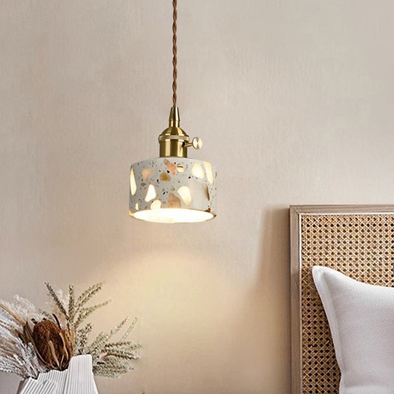 Wabi-Sabi Terrazzo Pendant Light, Hotel Bedroom Retro Walnut & Stone Lamp 2025 - $153.99 –P1