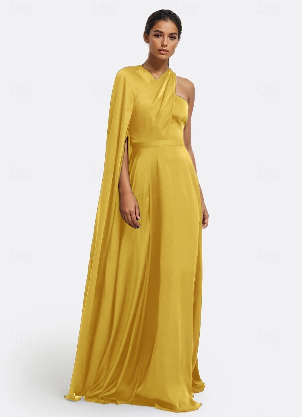 Vestido de Festa Longo A-Line Elegante Vestido Formal Casamento Sem Mangas Ombro Único Capas Satin Stretch com Pregas de 2025 por $142.99 –P5