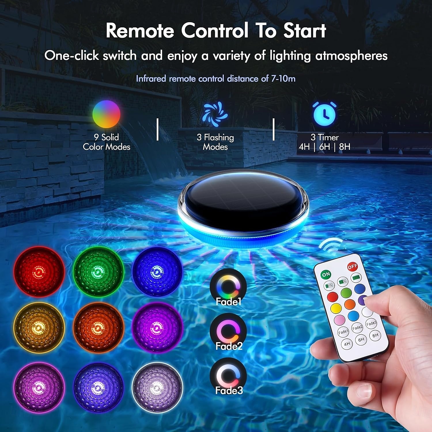 Solar Rechargeable Floating Pool Lights That Float with Remote Control 9 Lighting Timing Mode Waterproof for Inground Pool Bathroom Bathtub Pool Party 2025 - $46.76 –P4