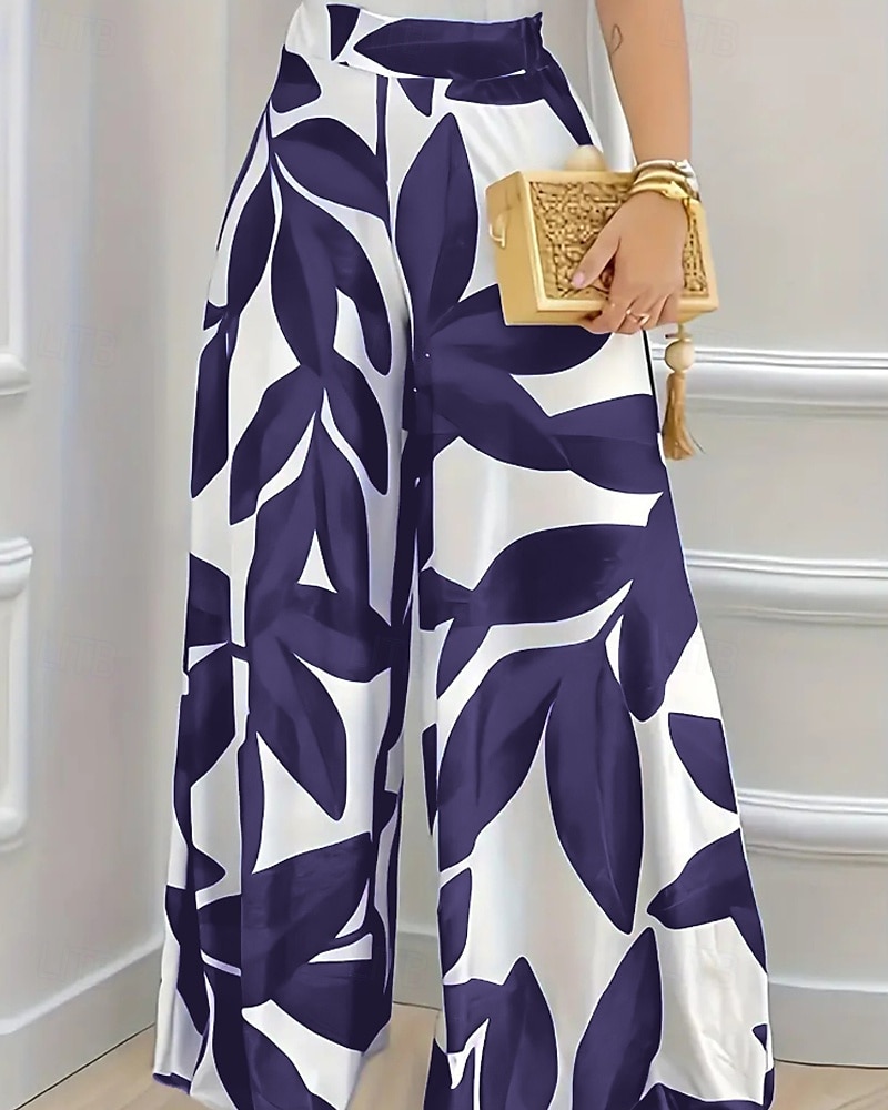 Women's Slacks Palazzo Pants Streetwear Casual Full Length Natural Flower Printing Comfy Outdoor Comfortable Street Going out Deep Purple Magenta Earth Yellow Grey Fall Regular Fit 2025 - $17.99 –P6