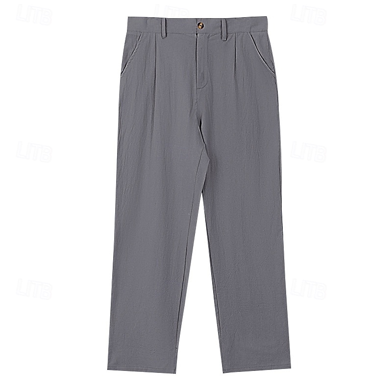Men's Linen Pants Trousers Summer Pants Casual Pants Buttons Straight Leg Plain Comfort Breathable Full Length Party Business Holiday Fashion Streetwear Black White 2026 - $25.99 –P10