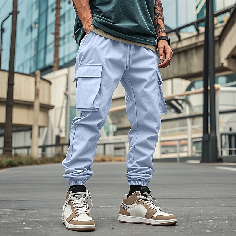 Homme Pantalons Cargo Pantalon Jogger Pantalons Cordon de serrage Taille Élastique Multi-poches Uni Portable Extérieur Quotidien Camping & Randonnée Mode Classique Noir Blanche de 2025 ? $24.99 –P14