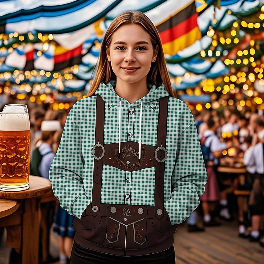 Pivo Oktoberfest Kapuce Tisk Přední kapsa Grafika Pro Dámské Dospělé Karneval Pivo Oktoberfest 3D tisk Dovolená Párty 2025 - $29.99 –P4