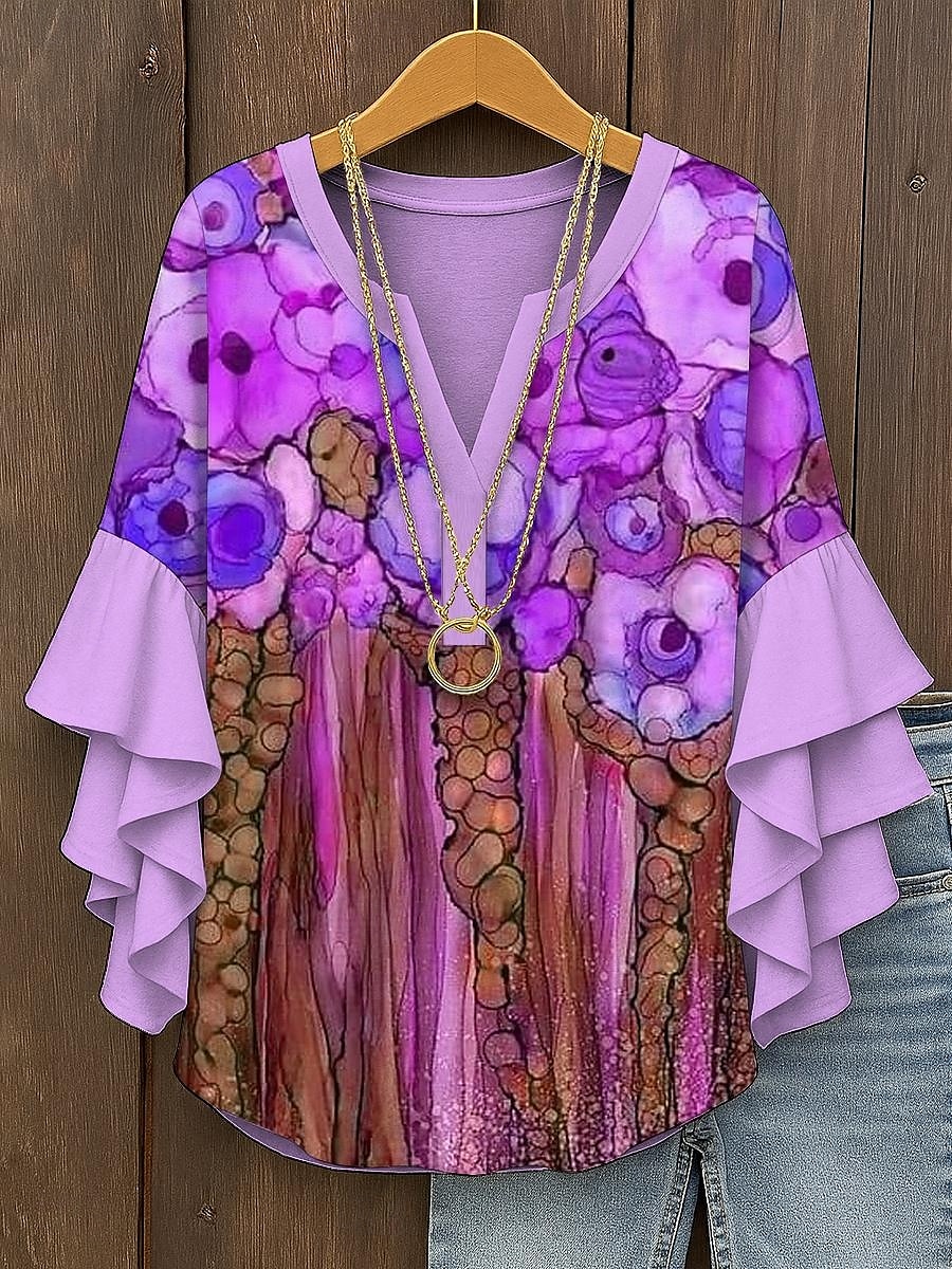Damen Bluse Blumen Grafik Abstrakt Elegant Täglich Lässig Dreiviertelarm V Ausschnitt Normale Oberteile Täglich Ferien Druck Gelb Rosa Rote Blau Purpur Sommer Frühling Herbst 2025 - $29.99 –P5