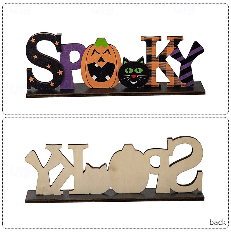 dekoracja na halloween z drewnianym środkiem, upiorny drewniany stojak na litery do ekspozycji na stole halloweenowym, dekoracja na imprezę w nawiedzonym domu DIY 2025 - $8.99 –P5