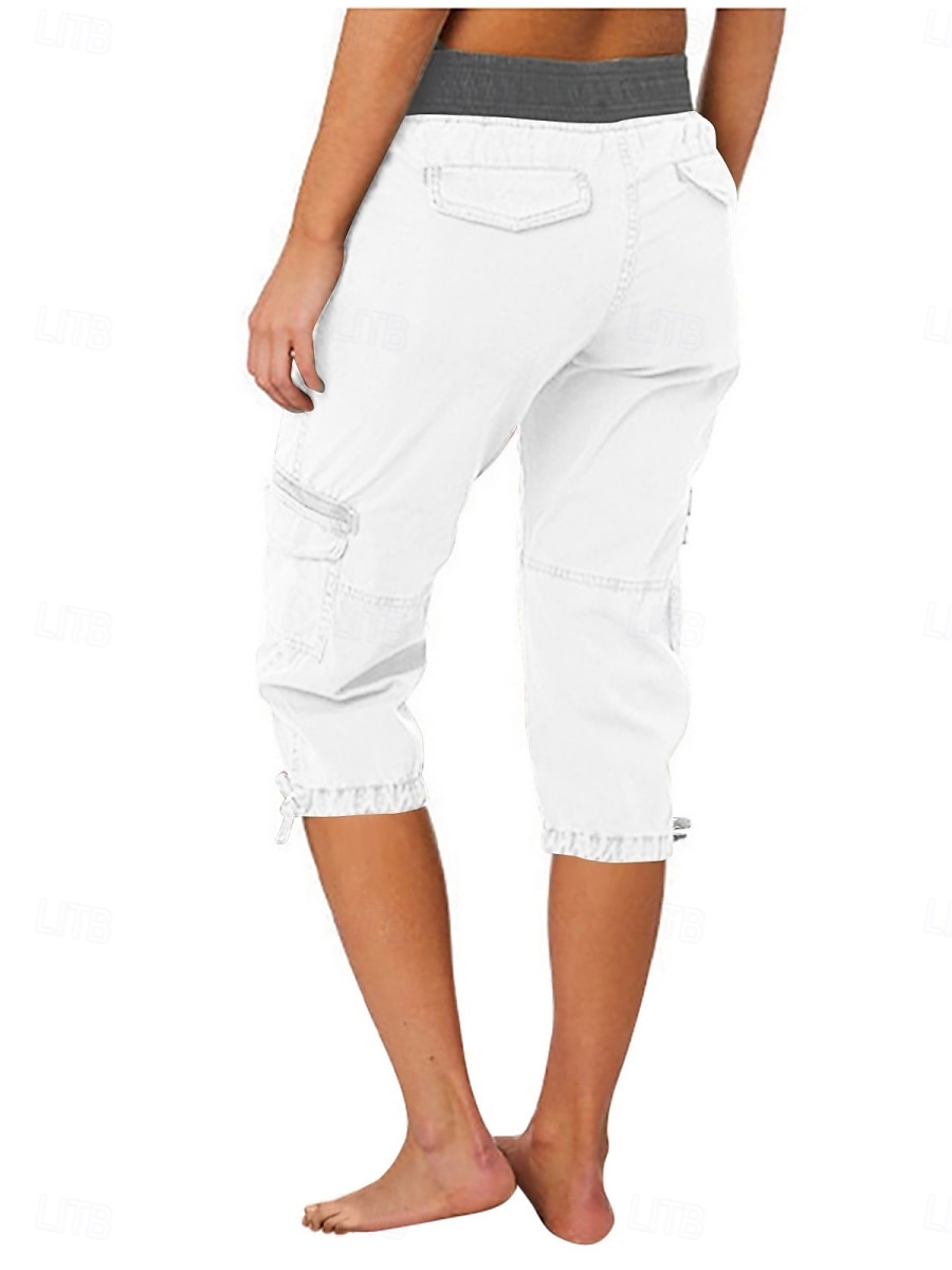 Dam Militärbyxor Semester Mode Streetwear Vadlängd Hög midja Slät Ficka Bekväm Mjuk Microelastisk Utomhus Gata Gul-Brun Svart Vit Orange Sommar Normal 2025 - $29.99 –P6