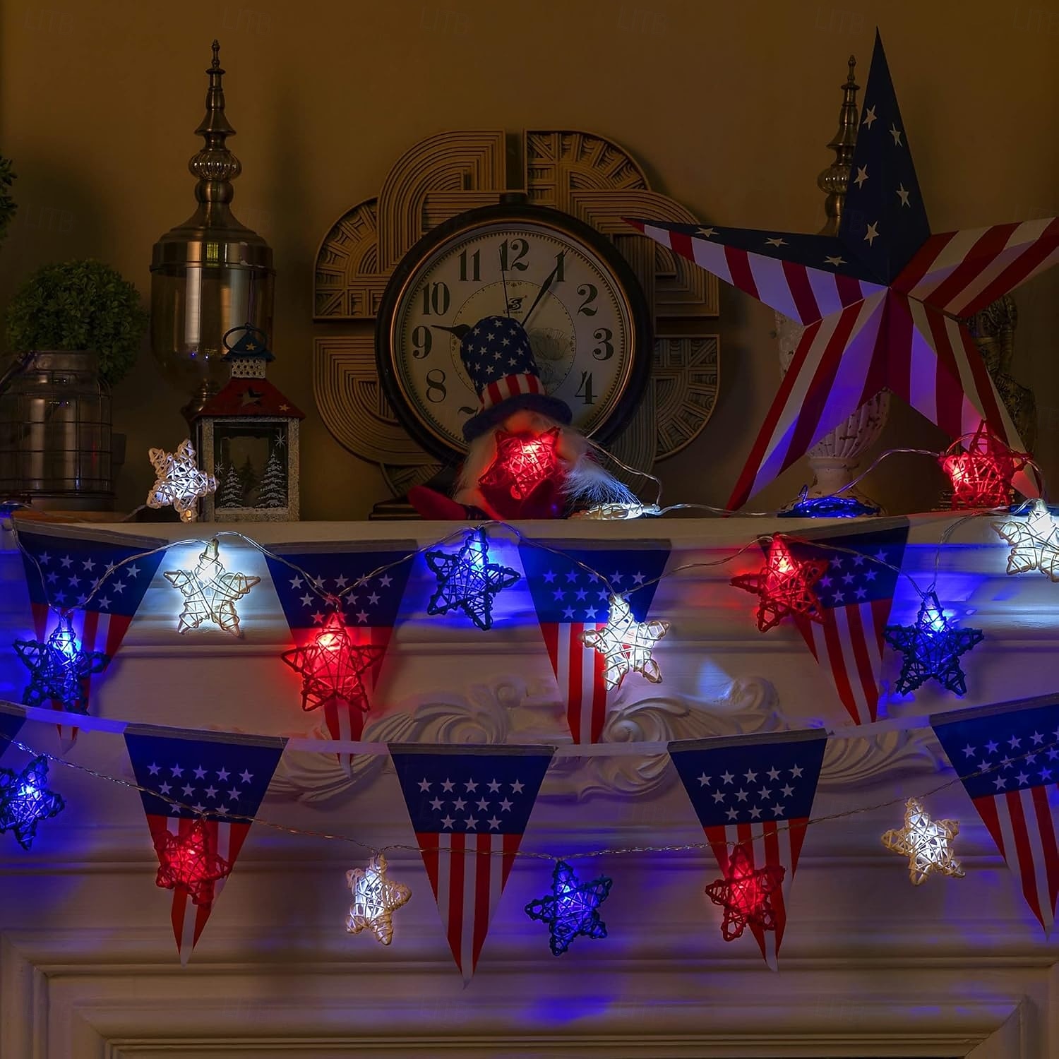 1 Pc 3M-20 LED Star String Lights Red, White, Blue Vine Weaving Pentagram Light String July 4th Independence Day Party Patriotic Atmosphere Decorative Light AAA Battery Box 2025 - $14.49 –P4
