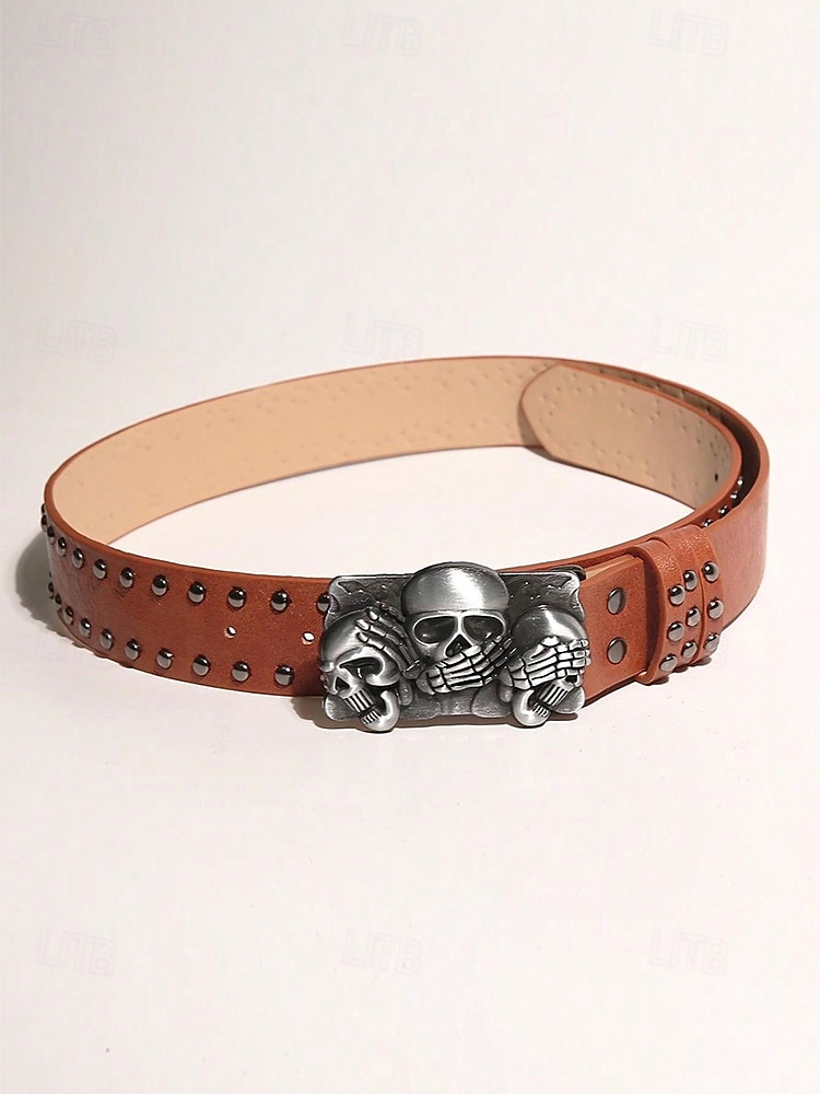 Ceinture en cuir cloutée pour homme avec motif squelette et os croisés, style gothique vintage pour les fêtes d'Halloween, la mode punk et les vêtements décontractés de 2025 ? $11.99 –P4