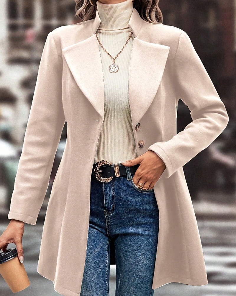 Damen Mantel Warm Bequem Knöpfe Mode Einfach Straße Ferien Einreihig Lang Umlegekragen Normale Passform Langarm Oberbekleidung Schwarz Aprikose Kaffee Herbst Winter 2025 - $27.99 –P8