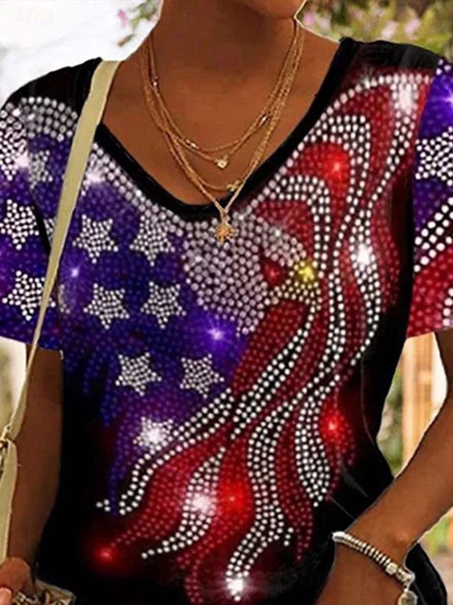 Függetlenség Napja Hazafias Női póló Grafikai Zászló Vintage Stílusú Klasszikus Rövid Ujjú V Nyakú Normál Pólók Napi Nyomtatás Fekete Lila Zöld Nyár Tavasz 2026 - $21.99 –P2