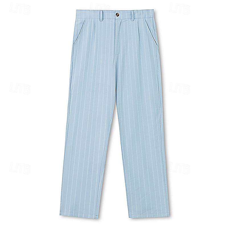 Herren Leinenhosen Hose Sommerhose Gerader Schnitt Gestreift Komfort Atmungsaktiv Volle Länge Party Geschäft Strand Urlaub Mode Schwarz Weiß 2025 - $23.99 –P6