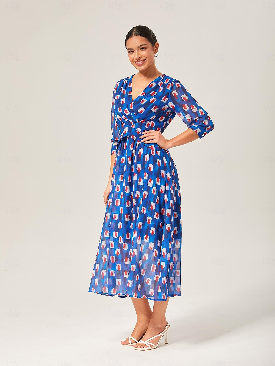 geometrisk maxikjole i chiffon med fargeblokker 2025 - $82.99 –P1