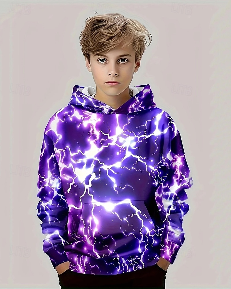 Pojkar 3D Grafisk Blixt Huvtröja Långärmad Vår Höst Mode Streetwear Barn 4-12 år Huva Utomhus Ledigt Dagligen Normal 2025 - $18.99 –P1