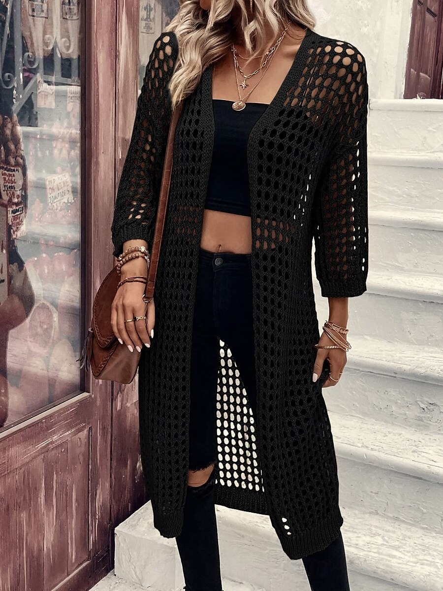 Femmes Veste Décontractée Respirant Confortable Découpé Occasionnel Uni Vacances Rue Occasionnel Tenue quotidienne Ouvert devant Long Sans Col Coupe régulière Manche 3/4 Vêtements d'extérieur Noir de 2025 ? $29.99 –P9