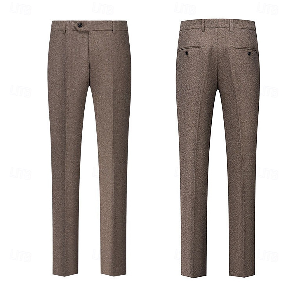 heren wollen tweed pakken bruiloft zakelijk visgraat pakken bruin grijs retro formeel op maat 3-delig enkelrijs tweeknoops 2025 - $159.99 –P3