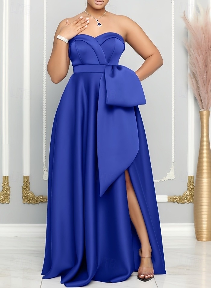 A-Line Wedding Guest Dresses Elegant Dress Wedding Guest Engagement Floor Length Sleeveless Sweetheart Satin with Slit Butterfly 2025 - $156.99 –P1