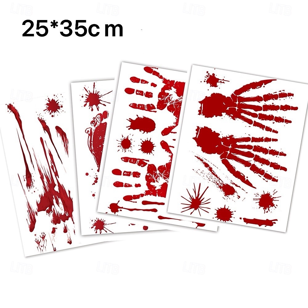 Ensemble de décoration d'empreintes de main de sang d'Halloween comprenant des autocollants de fenêtre, une bannière de couteau de sang et une nappe en PVC, parfait pour la décoration d'Halloween, de de 2025 ? $18.49 –P10