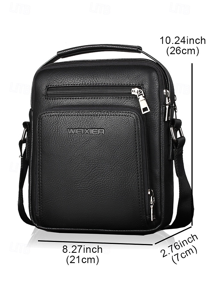 Men's Brown Black Faux Leather Crossbody Messenger Bag with Multiple Zipper Compartments for Business Travel and Daily Office Use 2026 - $26.99 –P10