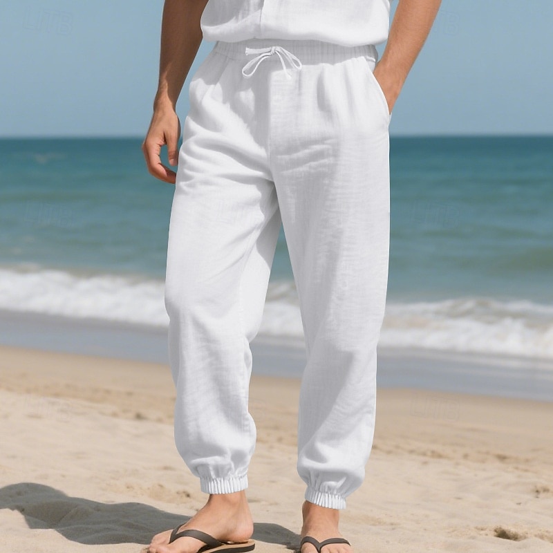 Per uomo Joggers Pantaloni di Lino Pantaloni Pantaloni Estivi Pantaloni da Spiaggia Tasca Coulisse Elastico in vita Semplice Comodità Traspirante Vacanza Quotidiano Ferie Hawaiano Boho Nero Bianco del 2025 a $18.99 –P11