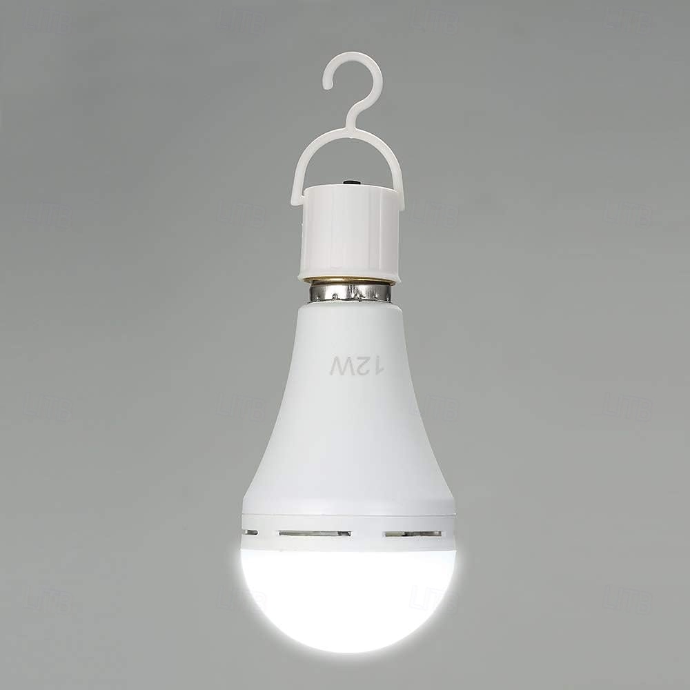 1 stk. multifunksjonelle oppladbare 12w LED-nødlyspærer, 60w tilsvarende 6000k lyssterk utendørs hengelampe for strømbrudd, camping og hagefester - e26/e27, ac100-240v 2025 - $32.99 –P2