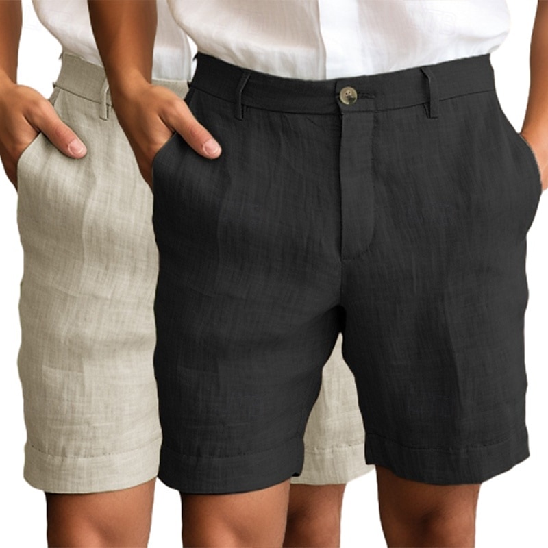Pánské Kraťasy Lněné šortky Šortky Letní šortky Plážové šortky Zip Knoflíky Kapsy Bez vzoru Pohodlné Prodyšné Délka kolen Venkovní Denní Jdeme ven Módní Klasický styl černá + šedá Bílá + Zelená 2025 - $27.99 –P9