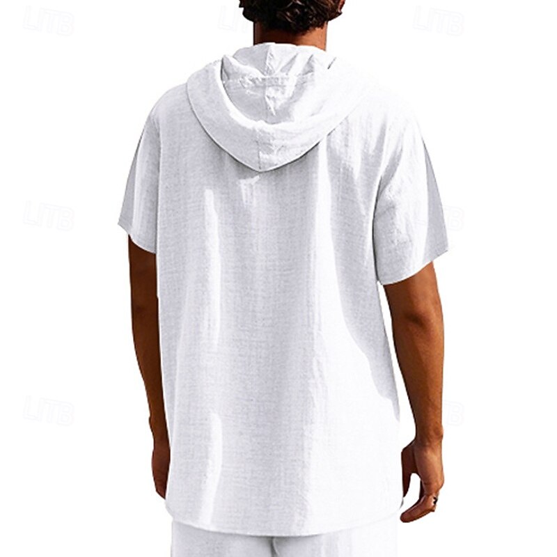 Voor heren T-shirt Henley-shirt T-shirts Shirt met korte mouwen Korte mouw Capuchon Zomer Lente Effen Modieus Ontwerper Basic Knop Vakantie Straat Uitgaan Zwart Wit Geel Top T-shirt voor mannen 2025 - $25.99 –P12