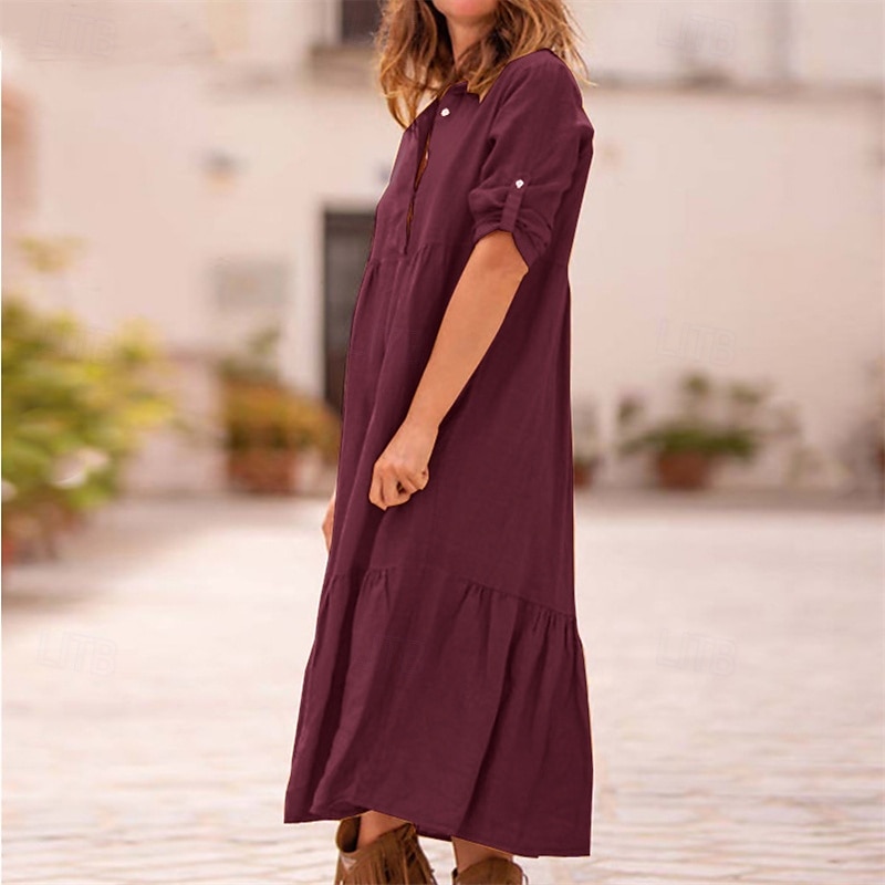 Per donna Abito Midi Vestito Casual Abito in cotone e lino Abito Estivo Moda Moderno All'aperto Data Weekend Vestibilità regolare Semplice Senza Maniche Colletto a Camicia Giallo Vino Verde militare del 2025 a $36.99 –P7