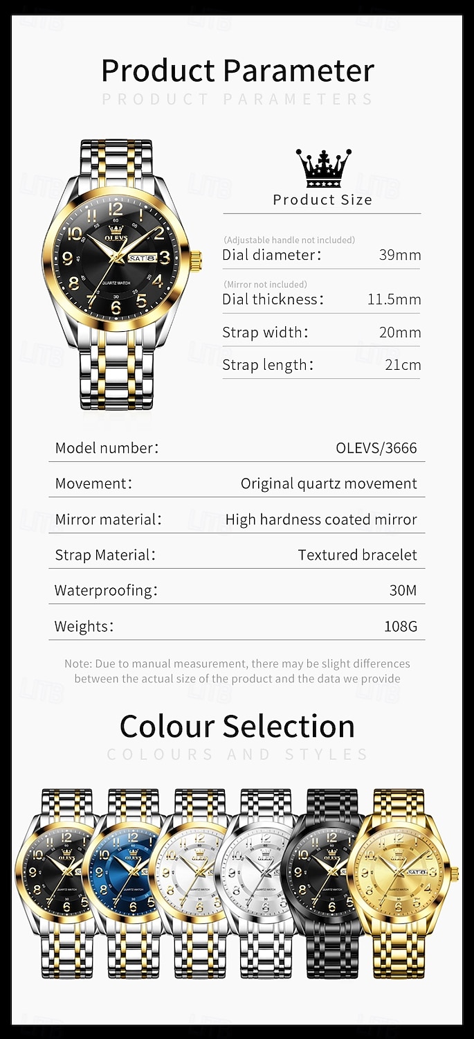 OLEVS 3666 Luxury Man Watch Stainless Steel Waterproof Dual Calendar Classic Large Digital Dial Original Quartz Watches 2025 - $32.99 –P6