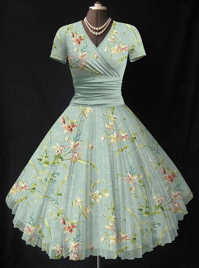 Damen Midikleid Sommerkleid Figurbetontes Kleid Urlaub Party Lässig Hochzeit Party Hochzeitsgast Normale Passform Blumen Grafik Kurzarm V Ausschnitt Schwarz Rosa Grün Beige Sommer 2025 - $27.99 –P4
