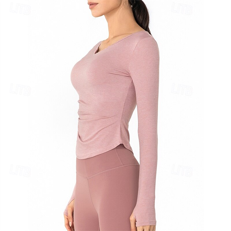 Women's Sports shirts V-neckline Skin Friendly Softness Breathable Wrinkles Long Sleeve Sports Solid Color Top For Pilates Zumba Running Activewear 2025 - $13.99 –P5