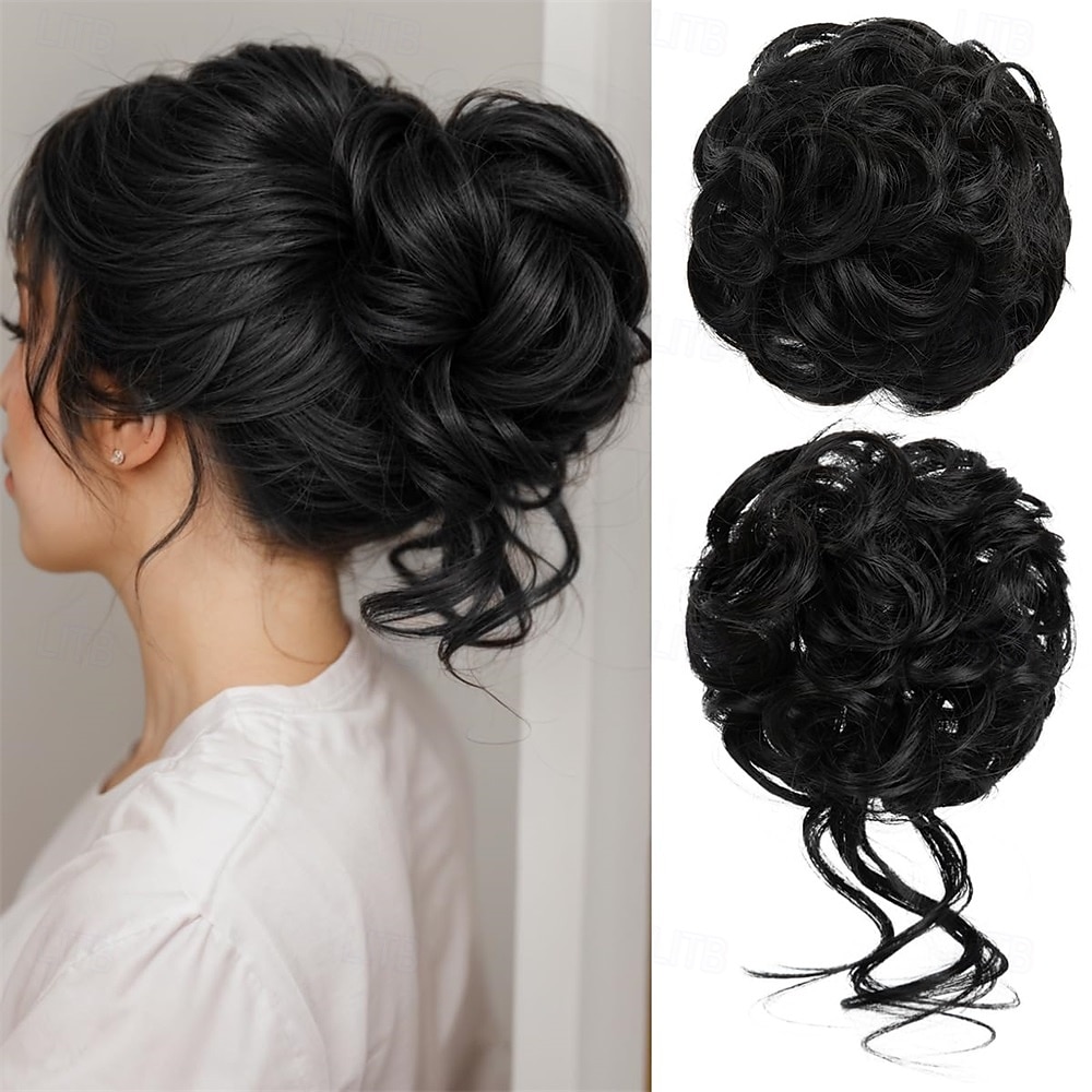 Lot de 2 extensions de cheveux synthétiques ondulés et bouclés en chignon décoiffé pour femme, chignon faux chouchous, queue de cheval, Bernstein multi de 2025 ? $12.99 –P4